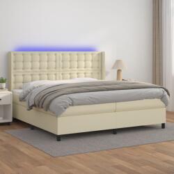 vidaXL Pat cu arcuri, saltea și LED, crem, 200x200 cm, piele ecologică (3139405)