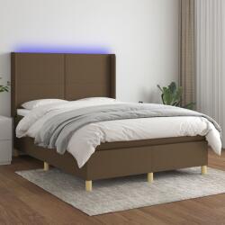vidaXL Pat cu arcuri, saltea și LED, maro închis, 140x200 cm, textil (3138720)