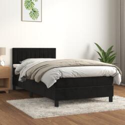 vidaXL Pat box spring cu saltea, negru, 90x200 cm, catifea (3141403) - vidaxl