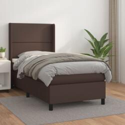 vidaXL Pat box spring cu saltea, maro, 100x200 cm, piele ecologică (3132426)