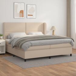 vidaXL Pat continental cu saltea, cappuccino, 200x200 cm, piele eco (3128996) - vidaxl