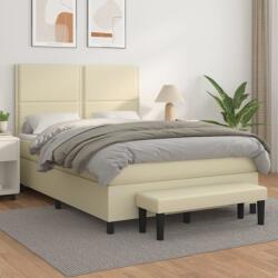 vidaXL Pat box spring cu saltea, crem, 140x200 cm, piele ecologică (3137607)