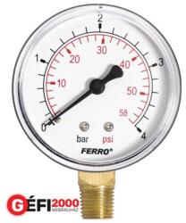 Ferro nyomásmérő 63 mm alsó csatl. (1/4) 0-4 bar álló (M6304R)