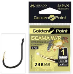Mikado Golden Point Iseama W/ring 8 Füles, Szakállas Pontyozó Horog 10db (HS10071-8-GB)