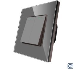Luxion Intrerupator Dublu Mecanic cu Reset / Revenire LUXION cu Rama din Sticla - culoare gri