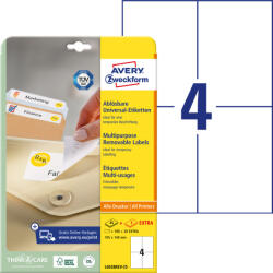 Avery Zweckform No. L6028REV-25 fehér színű 105 x 148 mm méretű, univerzálisan nyomtatható, öntapadós etikett címke, visszaszedhető ragasztóval A4-es íven - kiszerelés: 120 címke / 30 ív