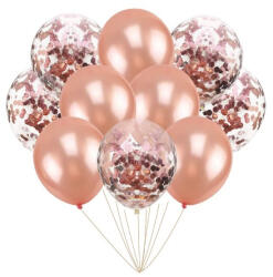 Balloons4party Set 10 baloane cu confetti roz, rose gold 30cm