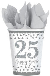 Házassági évforduló 25. Silver papír pohár 8 db-os 266 ml (DPA9902200) - oliviashop