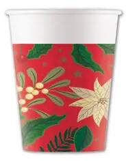  Karácsonyi Holly Poinsettia papír pohár 8 db-os 200 ml FSC (PNN95381)