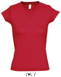 SOL'S Női MOON V-nyakú rövid ujjú pamut póló, SOL'S SO11388, Red-XL (so11388re-xl)