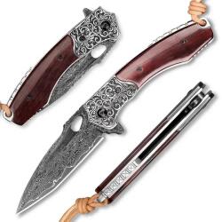 HARAHU MASTERPIECE Orino Damaszk összecsukható vadászkés-Barna KP26656
