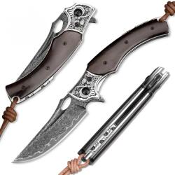 HARAHU MASTERPIECE Nibori Damaszk összecsukható vadászkés-SötétBarna KP26664