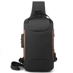 HARAHU TO-25611 Lopásgátló válltáska USB töltővel - Fekete/Barna KP25611