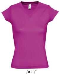 SOL'S Női MOON V-nyakú rövid ujjú pamut póló, SOL'S SO11388, Fuchsia-XL (so11388fu-xl)