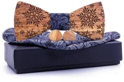 HARAHU Fa csokornyakkendő díszzsebkendővel és mandzsettagombokkal - Barna/Fekete KP30456