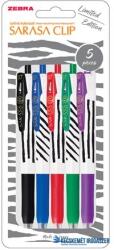 Zebra Zseléstoll készlet, 0, 33 mm, nyomógombos, csíkos test, ZEBRA "Sarasa Clip", 5 különböző szín (TZ48296) - kecskemetirodaszer