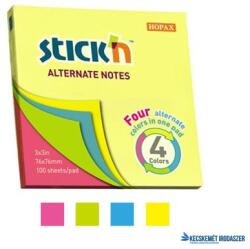 STICK N Öntapadó jegyzettömb, 76x76 mm, 100 lap, STICK N, neon színek (SN21822) - kecskemetirodaszer