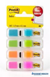 3M Jelölőcímke adagolóban, műanyag, 4x35 lap, 12x43 mm, 3M POSTIT, élénk színek (LP6834ABX) - kecskemetirodaszer