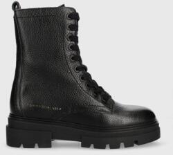 Tommy Hilfiger bocanci de piele Monochromatic Lace Up Boot femei, culoarea negru, cu toc plat 9BYY-OBD0MY_99X