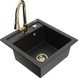 Mexen Vito, 1 kamrás gránit mosogató 490x520x210 mm és Elia mosogató csaptelep, fekete-ezüst metál, 6503-73-670101-50 (6503-73-670101-50)