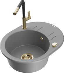 Mexen Kevin, 1 kamrás gránit mosogató 586x458x190 mm és Flora mosogató csaptelep, szürke, 6517-71-670401-57-G (6517-71-670401-57-G)