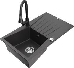 Mexen Cesar, 1 kamrás gránit mosogató 775x470x190 mm és Elia mosogató csaptelep, fekete foltos, 6514-76-670101-70 (6514-76-670101-70)