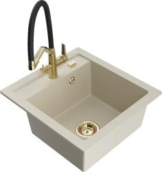 Mexen Vito, 1 kamrás gránit mosogató 520x490x210 mm, Duo mosogató csaptelep, bézs, 6503-69-671701-57-G (6503-69-671701-57-G)