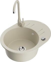Mexen Kevin, gránit mosogató 586x458x190 mm, 1 kamrás és Telma bézs csaptelep, bézs, 6517-69-670200-69 (6517-69-670200-69)