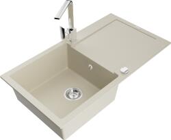 Mexen Leo, gránit mosogató 900x500x190 mm, 1 kamrás, bézs króm szifonnal és Rita króm mosogató csaptelep, 6501-69-670300-00 (6501-69-670300-00)