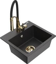 Mexen Milo, 1 kamrás gránit mosogató 435x410x171 mm és Aster mosogató csaptelep, fekete foltos, 6505-76-73450-57-G (6505-76-73450-57-G)