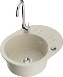 Mexen Kevin, gránit mosogató 586x458x190 mm, 1 kamrás és króm csaptelep Telma, bézs, 6517-69-670200-00 (6517-69-670200-00)