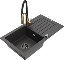 Mexen Pablo, 1 rekeszes gránit mosogató 752x436x161 mm és Aster mosogató csaptelep, fekete pettyes, 6510-76-73450-57-B (6510-76-73450-57-B)