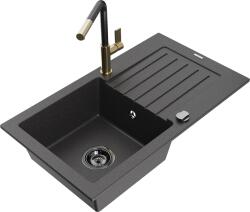 Mexen Pablo, 1 rekeszes gránit mosogató 752x436x161 mm és Flora mosogató csaptelep, fekete foltos, 6510-76-670401-75-B (6510-76-670401-75-B)