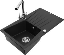 Mexen Cesar, gránit mosogató 775x470x190 mm, 1 kamrás és Duero króm csaptelep, fekete, 6514-77-671600-00 (6514-77-671600-00)
