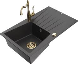 Mexen Cesar, 1 rekeszes gránit mosogató 775x470x190 mm és mosogató csaptelep Carla, fekete foltos, 6514-76-670700-50 (6514-76-670700-50)