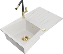 Mexen Cesar, 1 kamrás gránit mosogató 775x470x190 mm és Flora mosogató csaptelep, fehér, 6514-20-670401-57-G (6514-20-670401-57-G)
