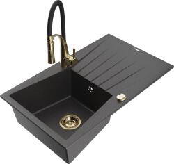Mexen Cesar, 1 rekeszes gránit mosogató 775x470x190 mm és Aster mosogató csaptelep, fekete foltos, 6514-76-73450-57-G (6514-76-73450-57-G)