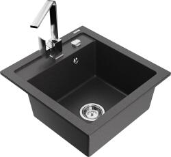 Mexen Vito, 1 kamrás gránit mosogató 520x490x210 mm, Rita króm csaptelep, fekete foltos, 6503-76-670300-00 (6503-76-670300-00)
