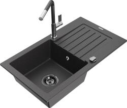 Mexen Pablo, 1 kamrás gránit mosogató 752x436x161 mm és Flora mosogató csaptelep, fekete foltos, 6510-76-670401-08-B (6510-76-670401-08-B)