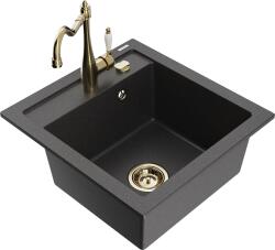 Mexen Vito, gránit mosogató 490x520x210 mm, 1 kamrás és mosogató csaptelep Carla, fekete foltos, 6503-76-670700-50 (6503-76-670700-50)