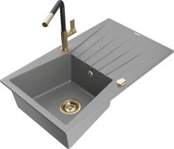 Mexen Cesar, 1 kamrás gránit mosogató 775x470x190 mm és Flora mosogató csaptelep, szürke, 6514-71-670401-57-G (6514-71-670401-57-G)