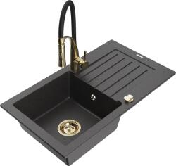 Mexen Pablo, 1 rekeszes gránit mosogató 752x436x161 mm és Aster mosogató csaptelep, fekete pettyes, 6510-76-73450-57-G (6510-76-73450-57-G)