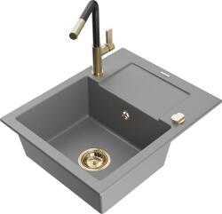 Mexen Enzo, 1 kamrás gránit mosogató 576x465x174 mm és Flora mosogató csaptelep, szürke, 6506-71-670401-57-G (6506-71-670401-57-G)