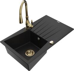 Mexen Cesar, 1 kamrás gránit mosogató 775x470x190 mm és Savita mosogató csaptelep, fekete, 6514-77-672601-50 (6514-77-672601-50)