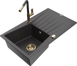 Mexen Cesar, 1 rekeszes gránit mosogató 775x470x190 mm és Flora mosogató csaptelep, fekete foltos, 6514-76-670401-75-G (6514-76-670401-75-G)