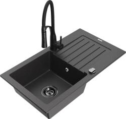 Mexen Pablo, 1 rekeszes gránit mosogató 752x436x161 mm és Aster mosogató csaptelep, fekete pettyes, 6510-76-73450-70-B (6510-76-73450-70-B)