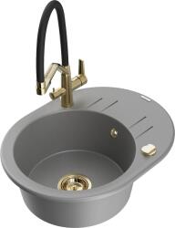 Mexen Kevin, gránit mosogató 586x458x190 mm, 1 kamrás és fehér Duo csaptelep, szürke, 6517-71-671701-57-G (6517-71-671701-57-G)