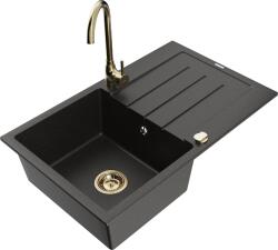 Mexen Bruno, 1 kamrás gránit mosogató csepptálcával 80x50 cm Telma konyhai csapteleppel, fekete-arany, 6513-75-670200-50 (6513-75-670200-50)
