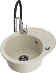 Mexen Kevin, 1 kamrás gránit mosogató 586x458x190 mm és Aster mosogató csaptelep, bézs, 6517-69-73450-07-B (6517-69-73450-07-B)