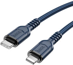  USB Type-C töltő- és adatkábel, Lightning, 100 cm, 3000mA, 20W, törésgátlóval, gyorstöltés, PD, QC, cipőfűző minta, Hoco X59 Victory, sötétkék